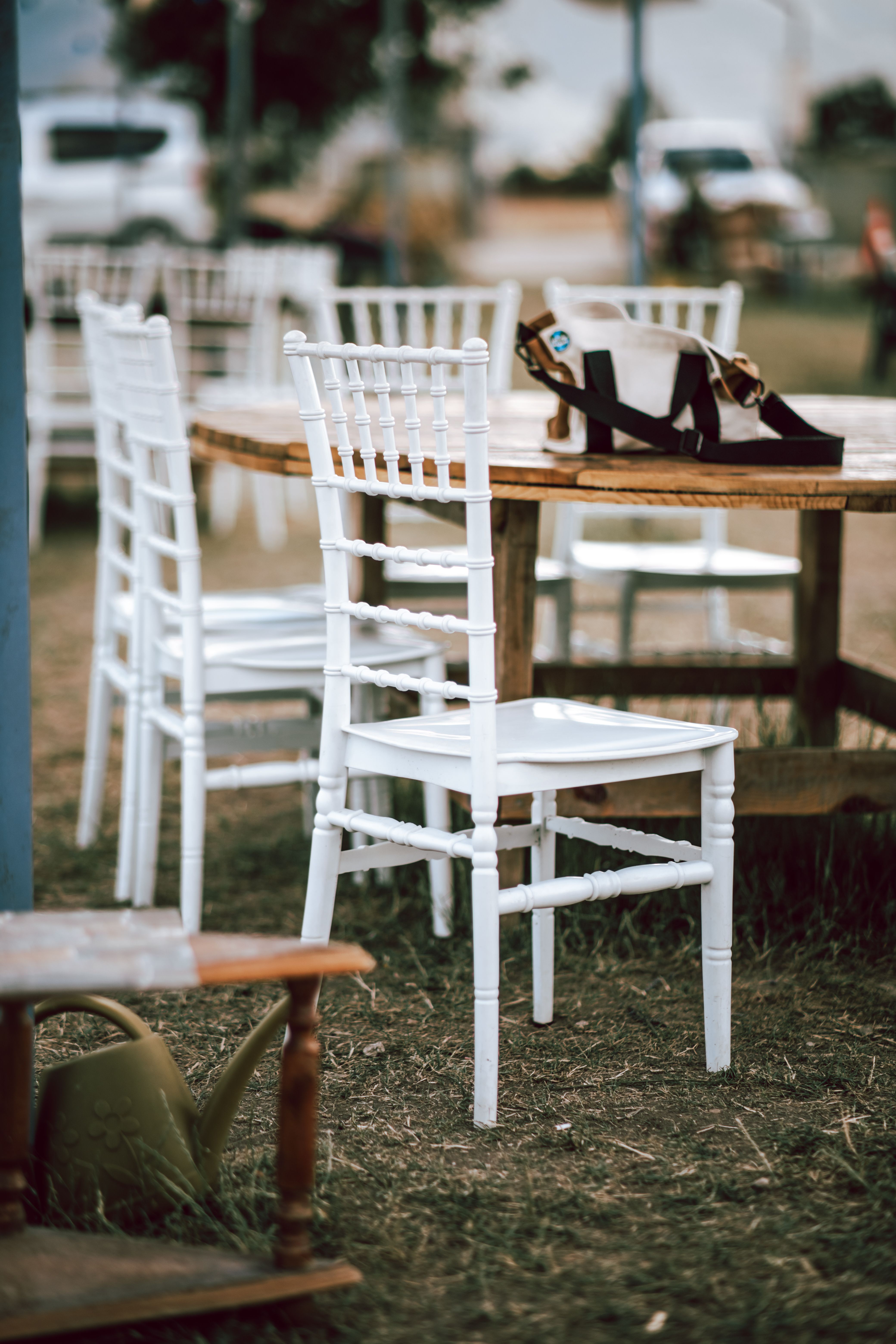 Chairs and table set up for an outdoor event
